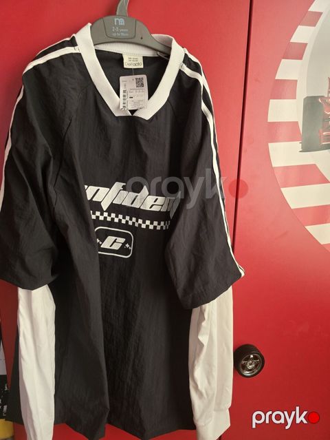 DeFacto oversize futbolka-köynək, L ölçü, qara-ağ — Digah