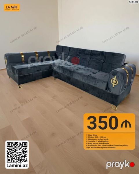 Künc divan - Ölçü: 260 160 sm - Mexanizm: Açılan, bazalı — Bakı