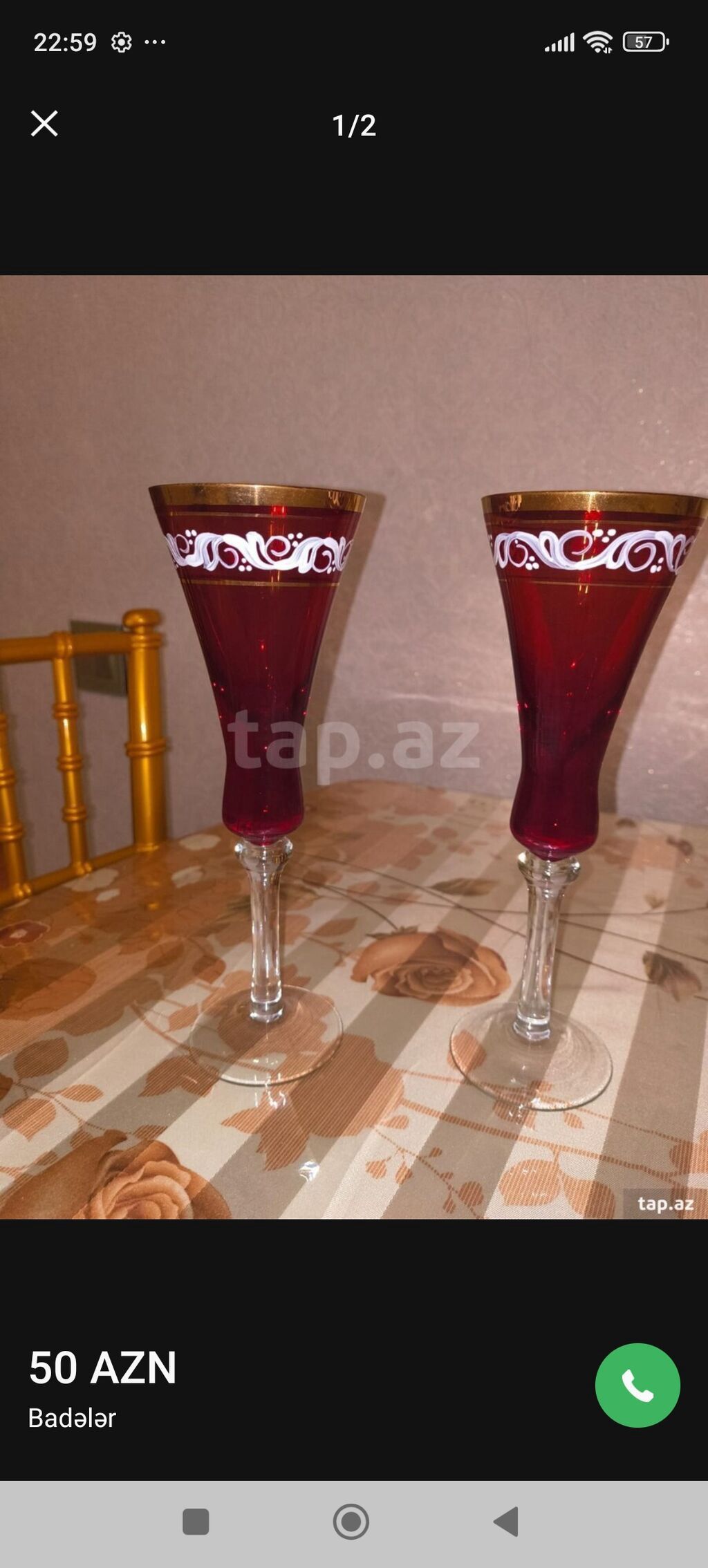 Qədəhlər, rəng - Qırmızı, Şüşə, 2 ədədli dəst — Mallar, Digah