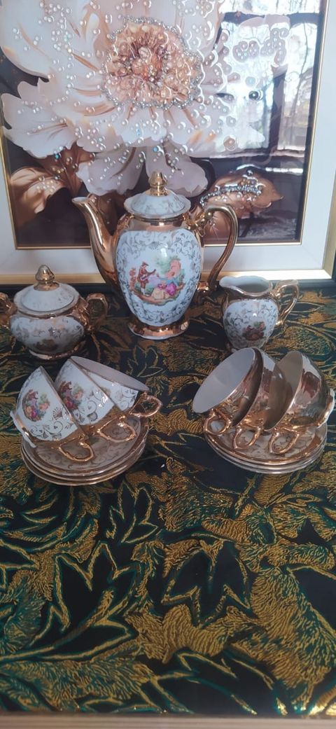 Çay dəsti, rəng - Qızılı, Farfor