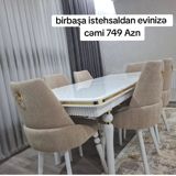 Ağ rəngli, zərif qızılı detallar ilə işlənmiş yemək masası və 6 ədəd — Jale_Mebel — Masalar və stullar