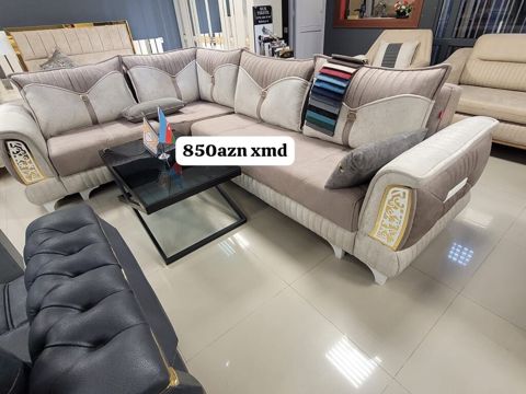 Künc divan dəsti – yumşaq toxumalı, iki rəngin harmoniya­sında — Ucuz serfeli Mebel — Soft furniture sets