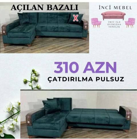 Künc divan — açılan, bazalı, parça üzlük