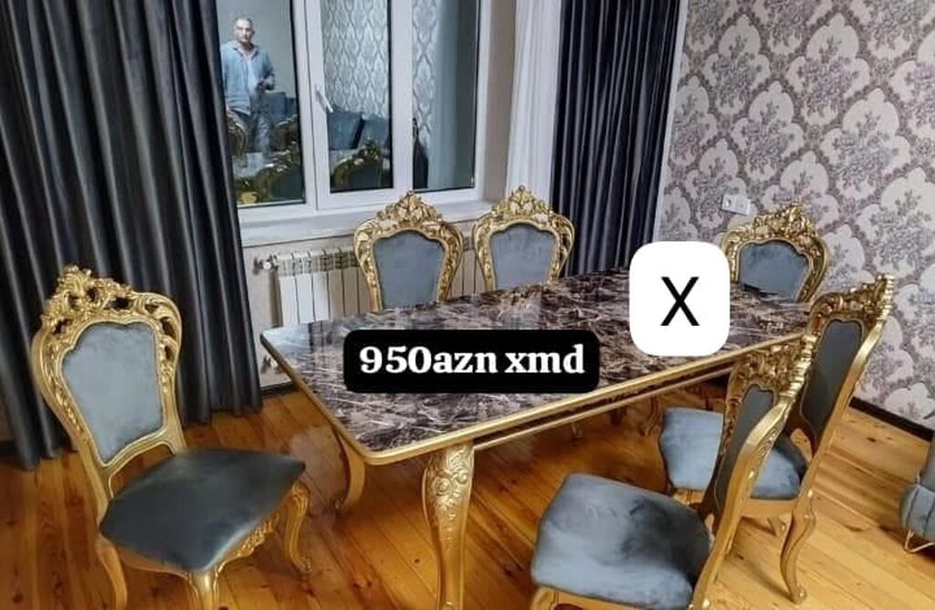 Klassik üslubda yemək dəsti: - 1 böyük düzbucaqlı masa – parlaq mərmər