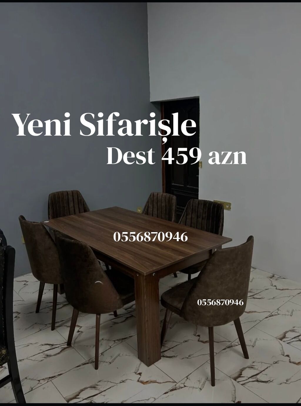 Qonaq otağı üçün, Yeni, Açılmayan, Dördbucaq masa, 6 stul — Mebel, Bakı (7)