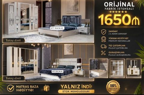 Orijinal fabrik istehsalı yataq dəsti, liftli baza, qarderob şkafı