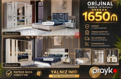 Orijinal fabrik istehsalı yataq dəsti, liftli baza, qarderob şkafı