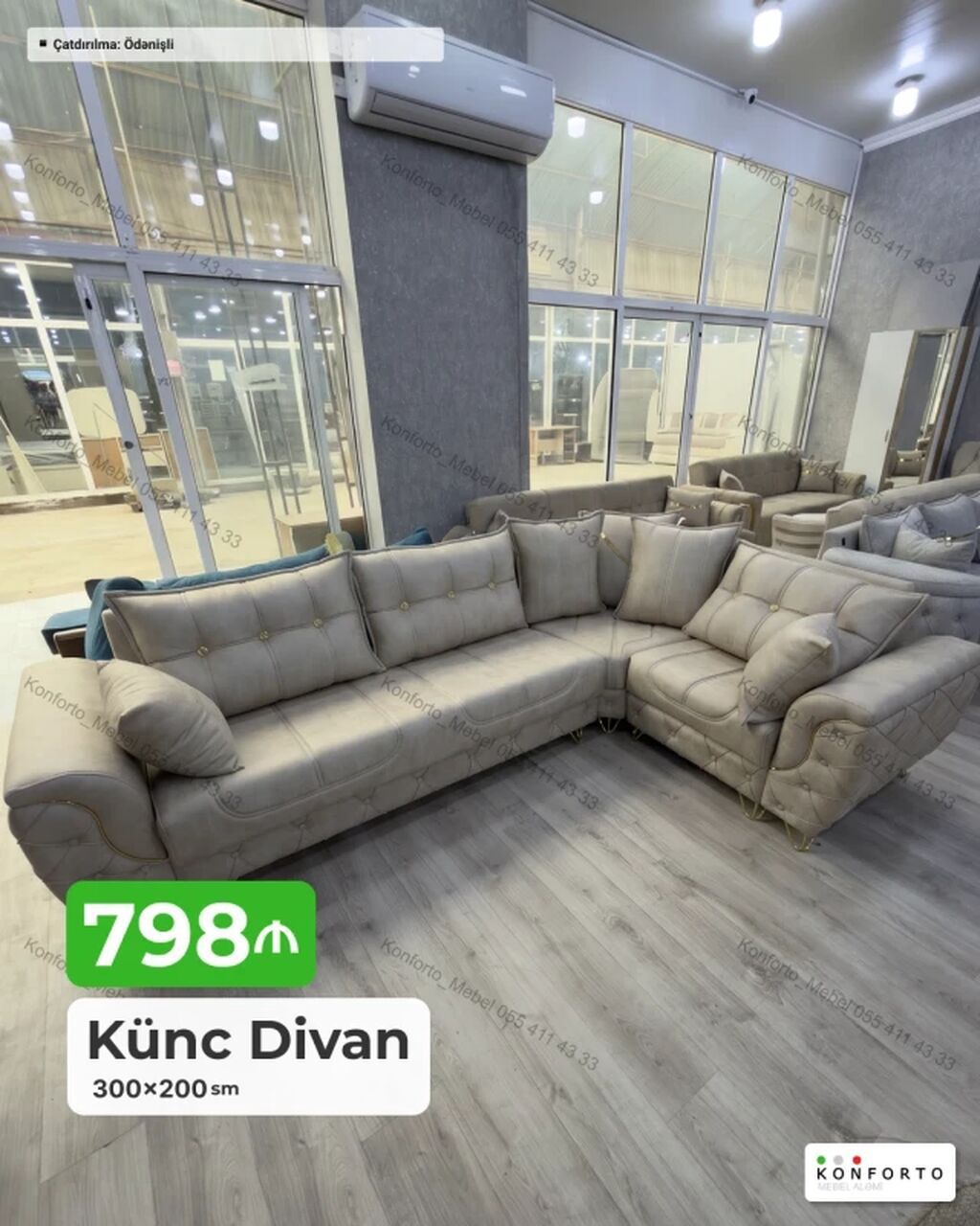 Künc Divan – 300×200 sm - Rahat L formalı dizayn: geniş oturma sahəsi — Mebel, Bakı