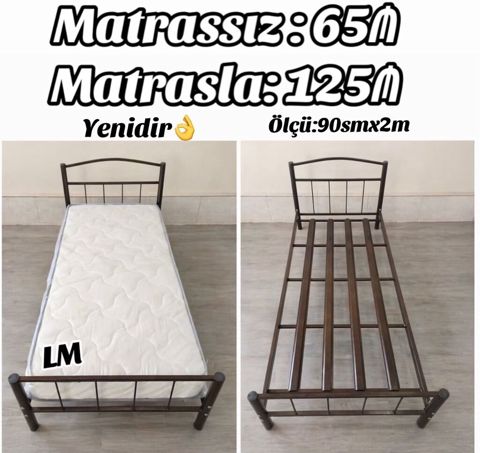 Metall çarpayı – tək nəfərlik model - Ölçü: 90 sm x 2 m - Karkas