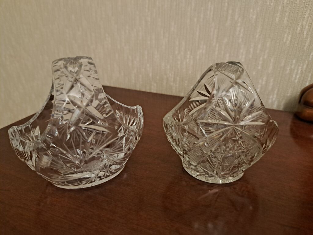 Kəsimli büllur qablar dəsti (2 ədəd) - Material: ağır, şəffaf büllur — Mallar, Bakı (2)