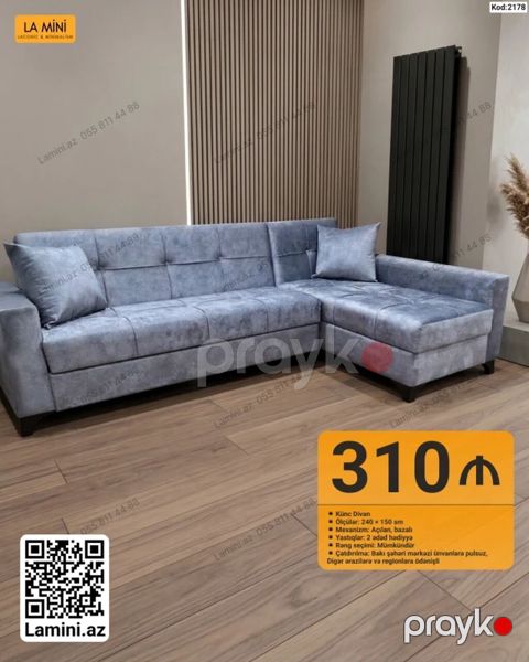 Məhsul: Künc divan (Kod: 2178) - Ölçülər: 240 150 sm - Mexanizm — Bakı