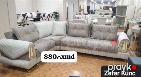 Zəfər Künc – L formalı yumşaq mebel dəsti - Rəng: açıq-boz/boz — Bakı
