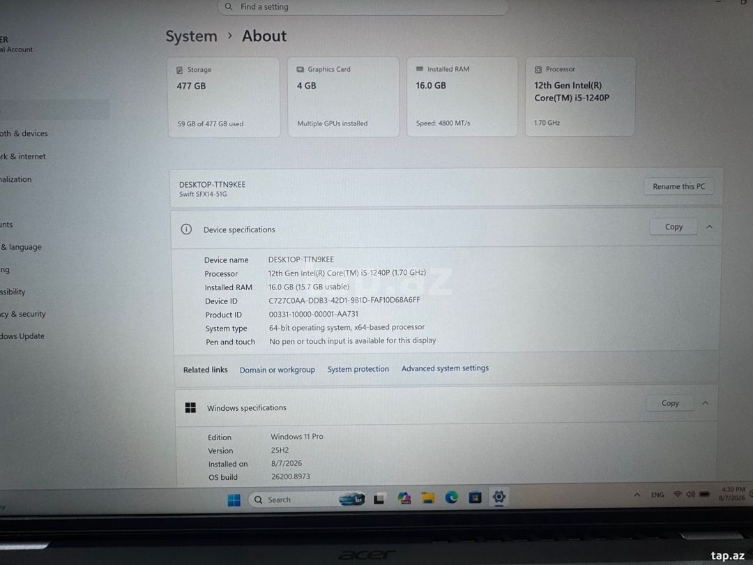 Acer Swift 14 — Elektronika, Bakı (8)