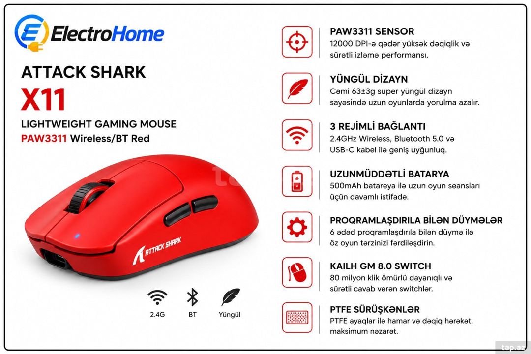 Attack Shark X11 Lightweight Gaming Mouse — Elektronika, Bakı