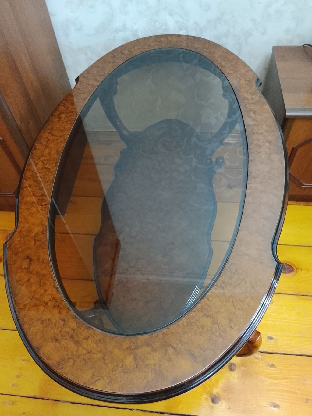 Oval masa, Açılmayan, Təkərsiz, Şüşə, Zəmanətsiz — Mebel, Bakı (3)