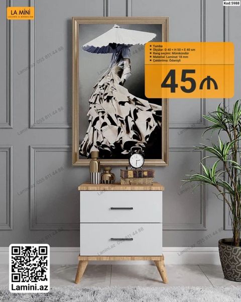 Tumba – La Mini - Ölçülər: D 40 × H 50 × E 40 sm - Material: 18 mm — Lamini Mebel — Komodlar və tumbalar