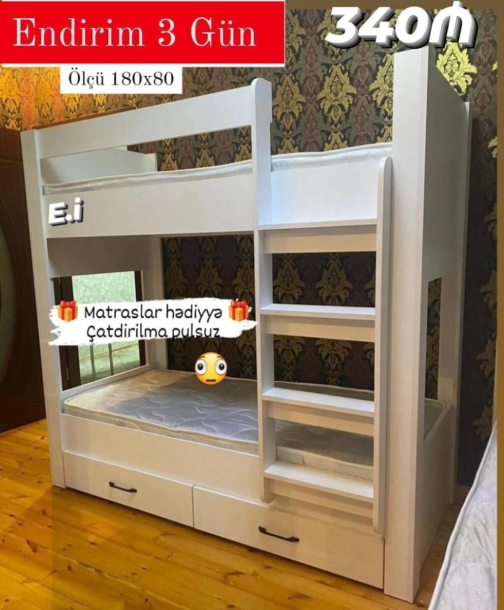- Dəyirmi divar güzgüsü və iki çekmecəli asma konsol. Ölçü: eni 80 sm — Mebel, Bakı (4)