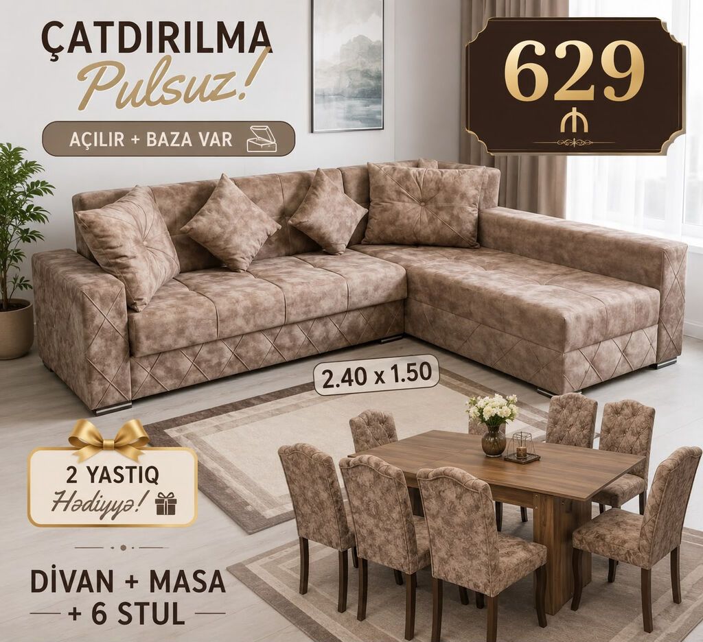 Divan + Masa dəsti Sifarişlə hazırlanır. Dəst şəkildə : 629₼ Divan