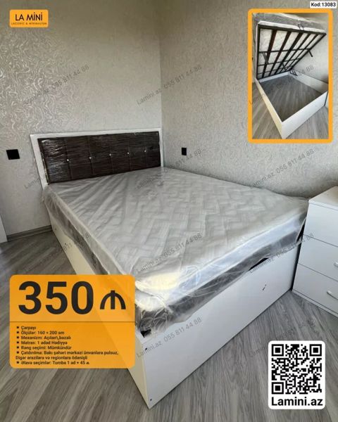 Kod: 13083 Çarpayı - Ölçülər: 160 × 200 sm - Mexanizm: açılan-bazalı — Lamini Mebel — Beds