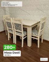 Masa dəsti – 90×160 sm - Dəst tərkibi: 1 masa + 6 stul - Mexanizm — Mebel