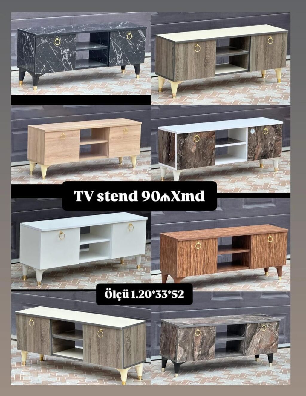 TV stend – müxtəlif rəng və teksturalarda (ağ, krem, ağac naxışlı