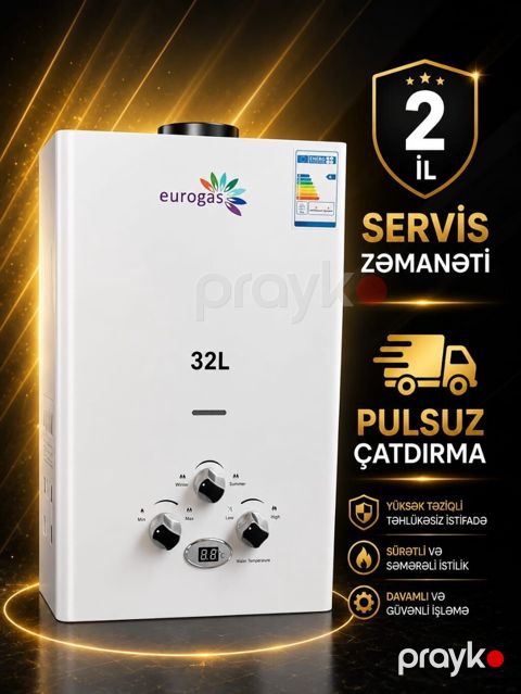 Eurogas 32L su qızdırıcısı, Türkiyə istehsalı, 2 il zəmanət — Bakı