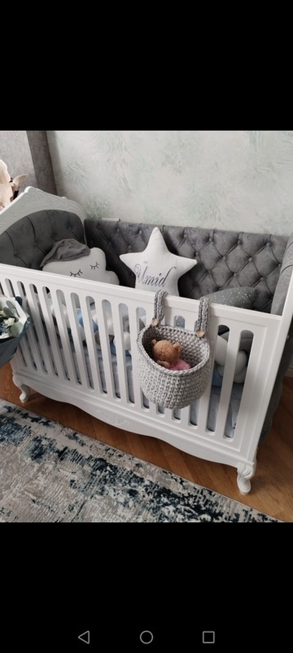 Uşaq beşiyi – klassik dizayn, yumşaq kapitonlu içliklə - Material: ağ — Mebel, Bakı (3)