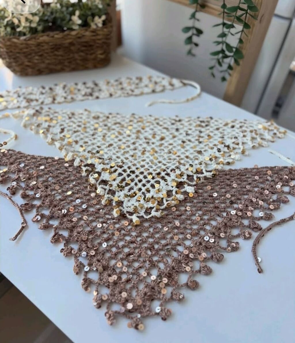 Kroşe baş örtüyü/bandana – əl işi - Model: Üçbucaq formalı, tor — Ev və dekor, Bakı (3)