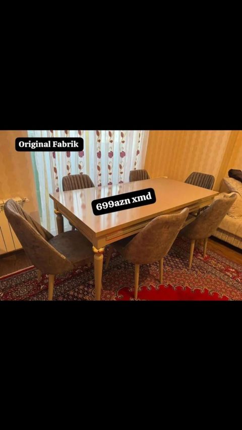 Original fabrik istehsalı yemək masası və 6 ədəd stul dəsti — Ucuz serfeli Mebel — Soft furniture sets