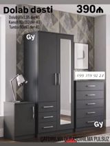 Dolab dəsti – tünd rəngli, modern dizayn Komplekt: - Dolab: 90 × 195 — Mallar