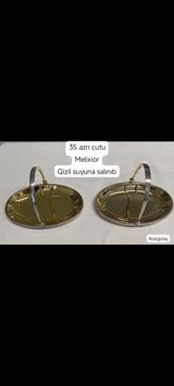 Melxior materialdan 2 ədəd bölməli servis boşqabı (dəst). Qızıl suyuna — Müəllif qab-qacaqları