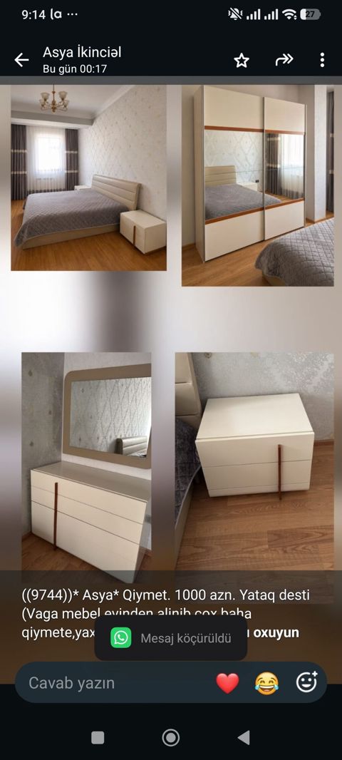 ((9744))* Asya* Qiymet. 1000 azn. Yataq desti (Vaga mebel evinden