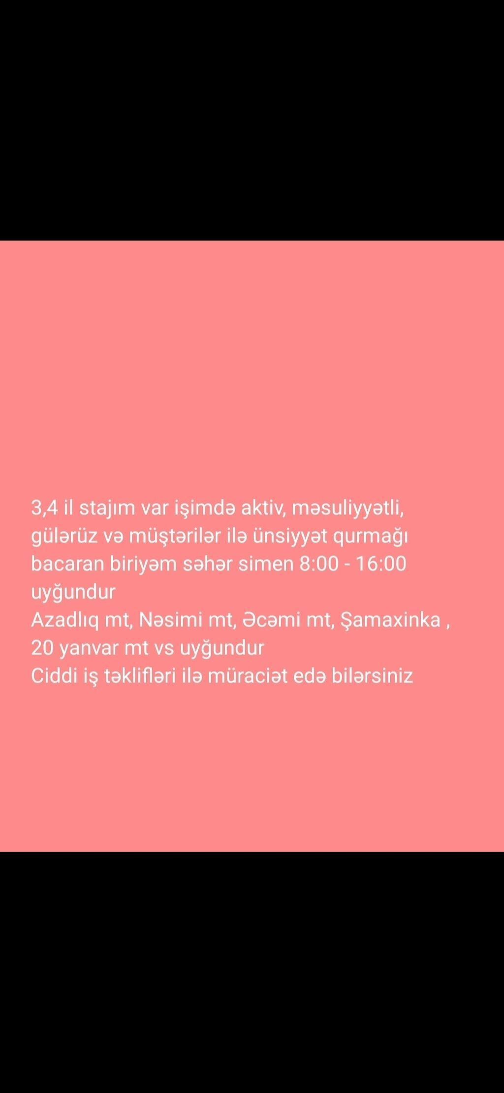 Əczaçı, 22 yaş, 3-5 illik təcrübə, Səhər saat 8:00–16:00