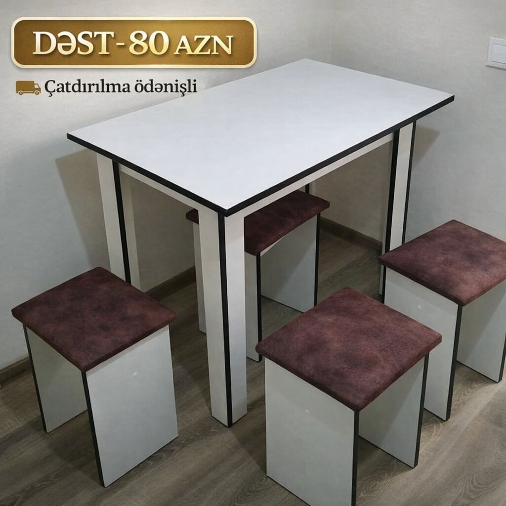 Mətbəx masa və taburet dəsti - Dəst tərkibi: 1 ədəd düzbucaqlı masa +
