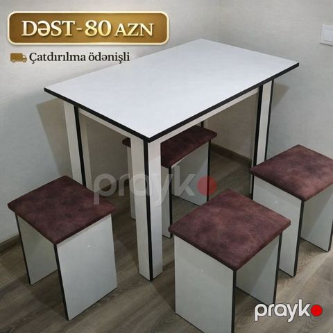 Mətbəx masa və taburet dəsti - Dəst tərkibi: 1 ədəd düzbucaqlı masa +