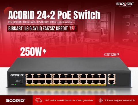 24-Portlu PoE Switch Acorid CS1126P