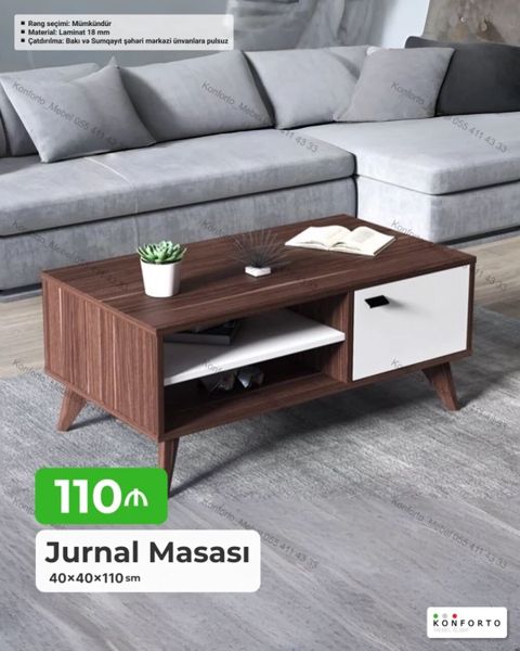 Dördbucaq masa, Açılmayan, Təkərsiz, Sadə laminat, Zəmanətsiz — Konforto Mebel — Coffee tables