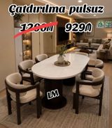 Yemək otağı dəsti – mərmər görünümlü oval masa və 6 ədəd kreslo tipli — Furniture