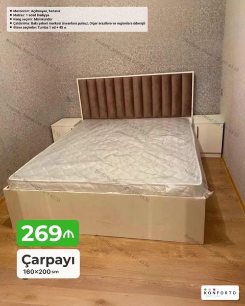 Mebel: Çarpayı Ölçü: 160×200 sm Xüsusiyyətlər: - Mexanizm