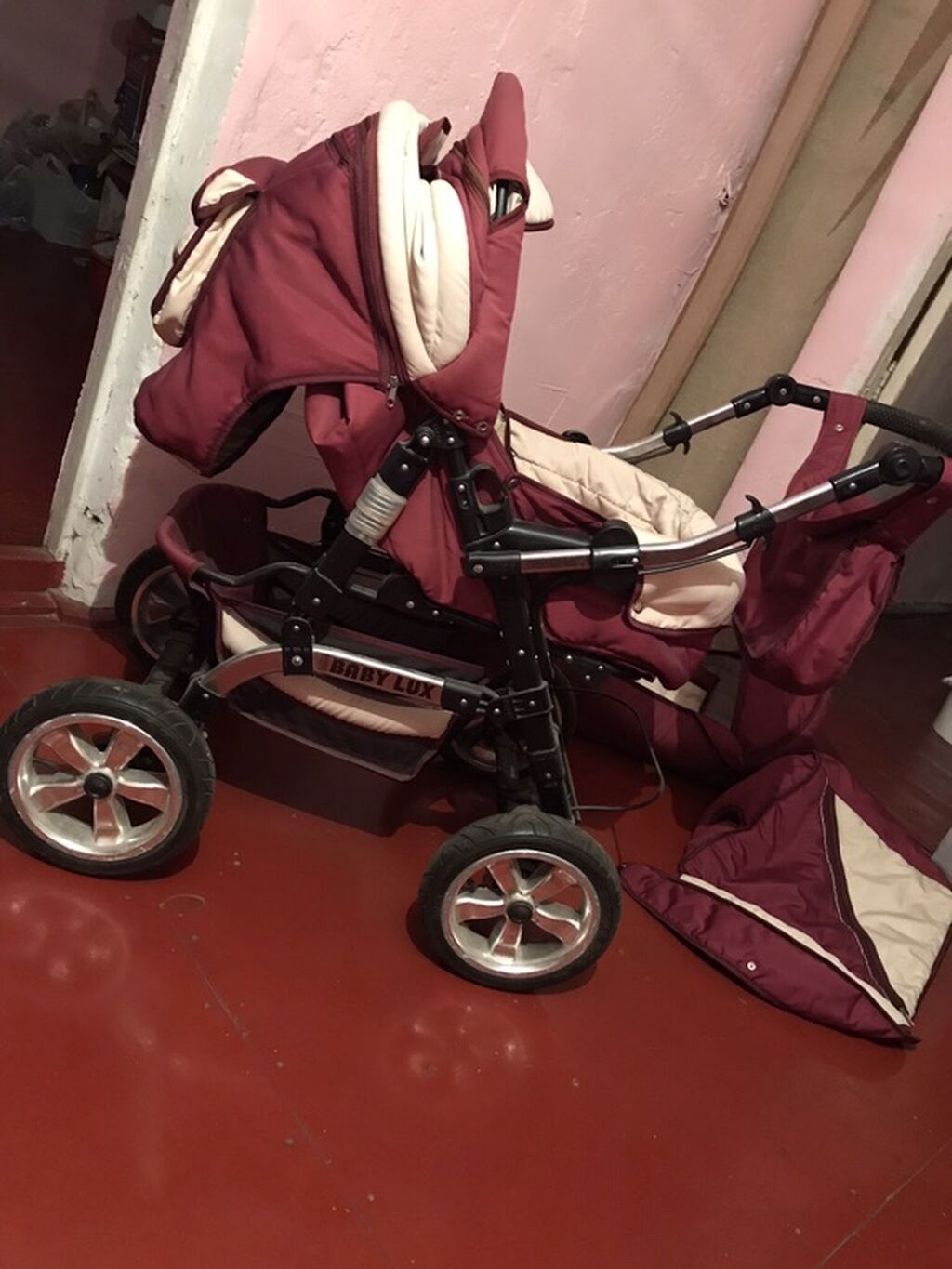 Uşaq arabası Baby Lux, 2-ü 1-də komplekt, bordo/krem — Uşaq nəqliyyatı, Bakı (2)