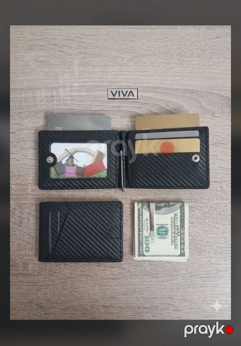 Minimalist karbon toxumalı kişi cüzdanı VIVA, qara