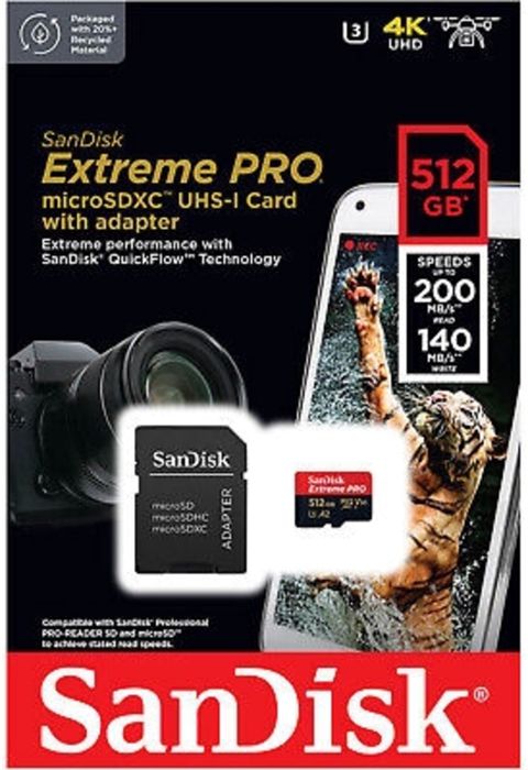 SanDisk Extreme PRO 512GB microSDXC — UHS-I / V30 / A2 + adapter