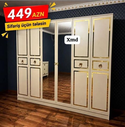 Klassik üslubda paltar dolabı - Rəng: krem (açıq bej) – qızılı