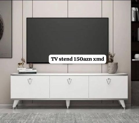 TV stend – 150 AZN - Minimalist dizaynlı, ağ rəngdə TV altlığı -