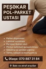 Peşəkar pol–parket ustası xidməti. Təklif olunan işlər: - Parket — Ремонтные услуги