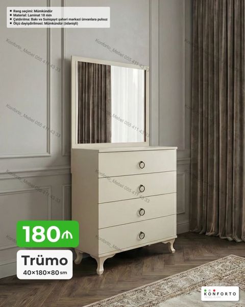 Trümo – 40×180×80 sm - Klassik dizaynlı, güzgülü trümo (komod) - 4 — Konforto Mebel — Комоды и тумбы