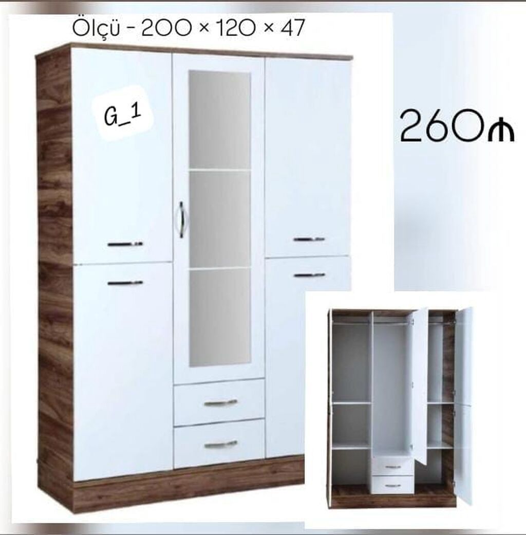 G_1 model paltar şkafı - Ölçü: 200 × 120 × 47 sm - Rəng və material