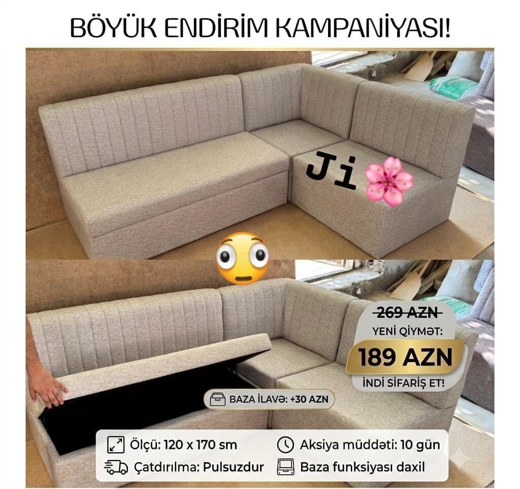 Məhsul: Mətbəx/otaq üçün L formalı yumşaq künc dəsti və pedikür — Mebel, Bakı (2)