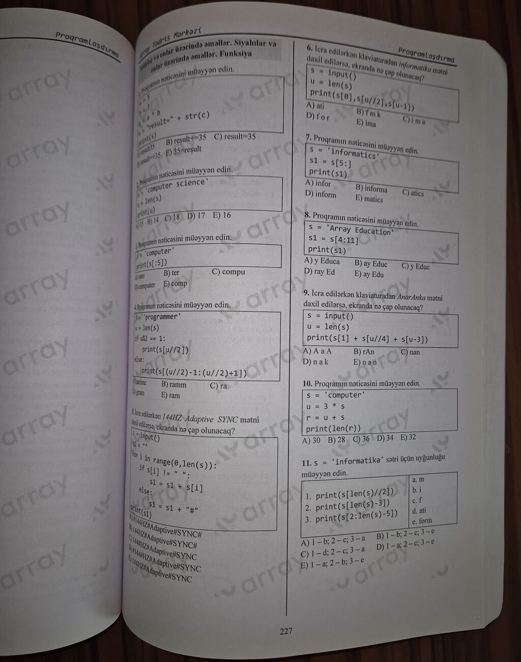 Array – “Abituriyentlər üçün İnformatika test bankı” (Yenilənmiş nəşr — Mallar, Bakı (3)