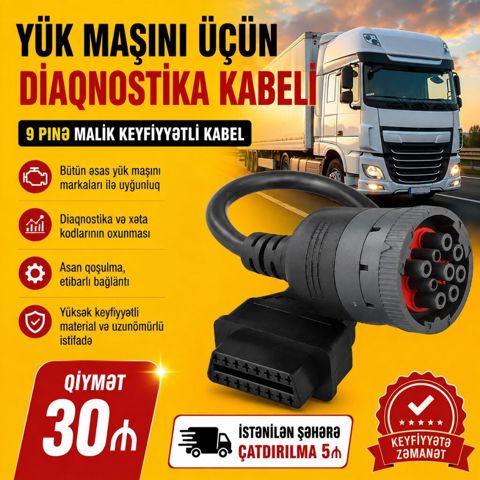 Yük maşını üçün diaqnostika kabeli. 9 pinə malik keyfiyyətli